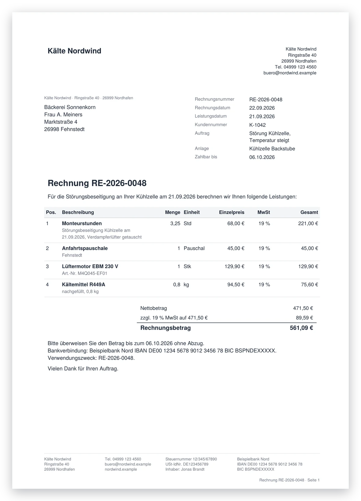 Fertige Rechnung als PDF mit eingebetteter E-Rechnung