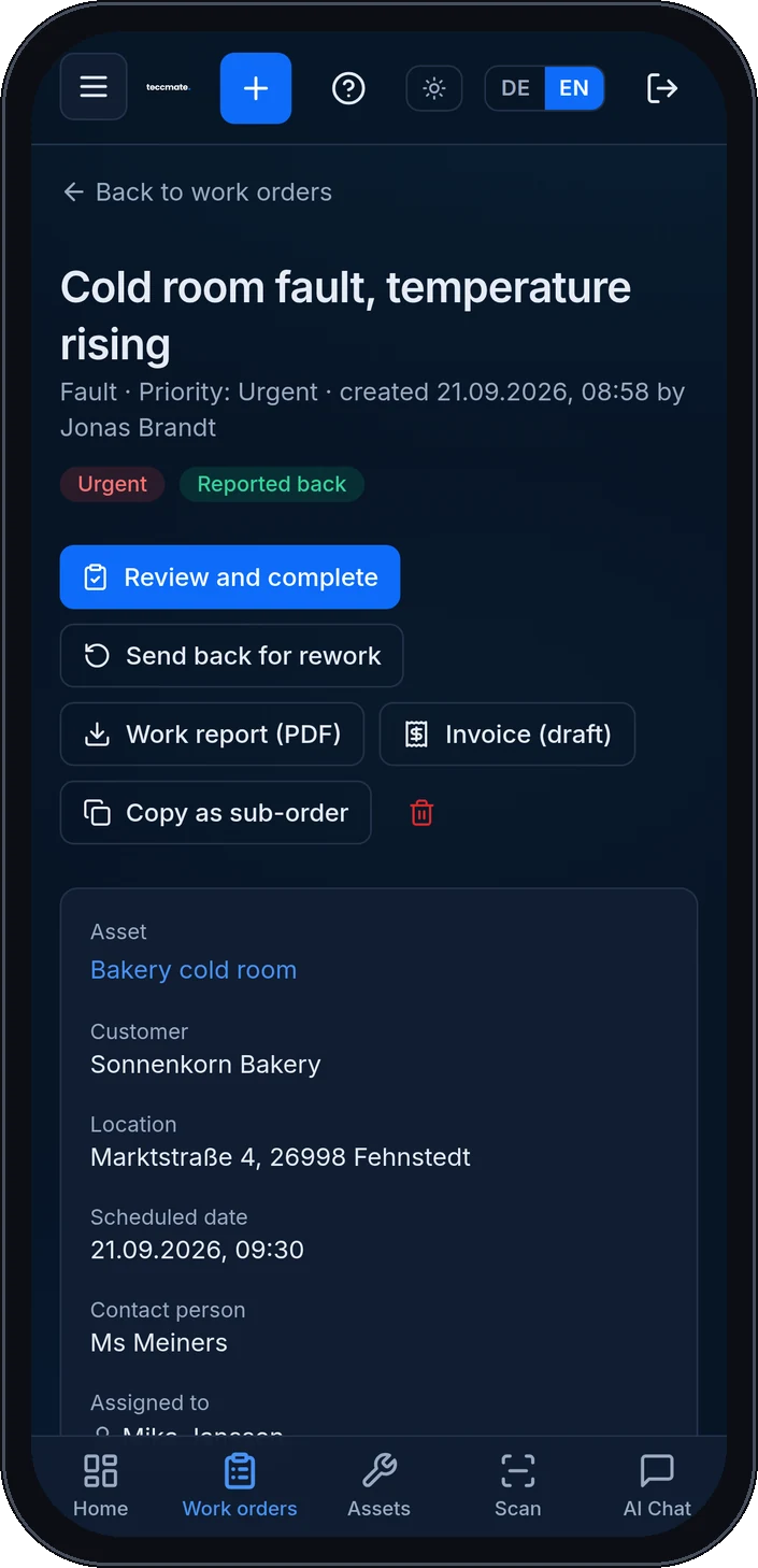 Work order on the phone