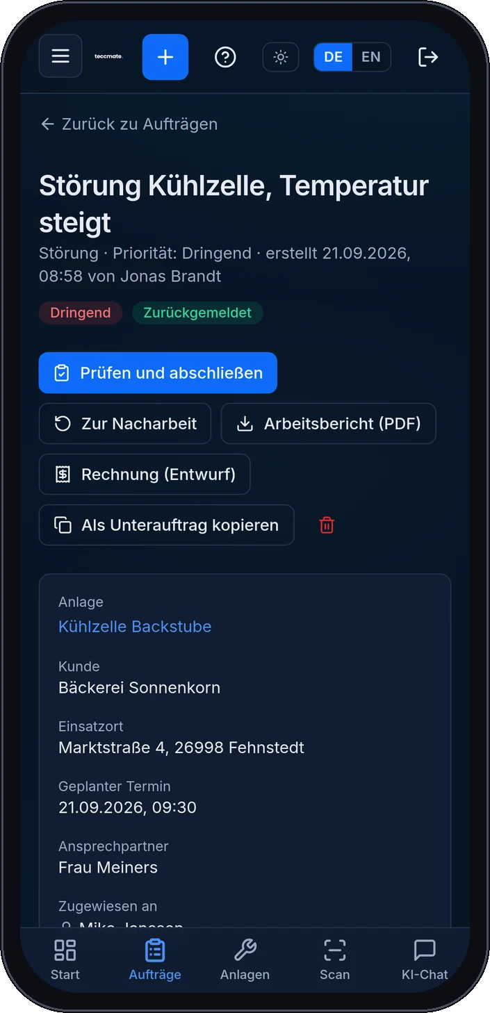 Auftrag auf dem Handy